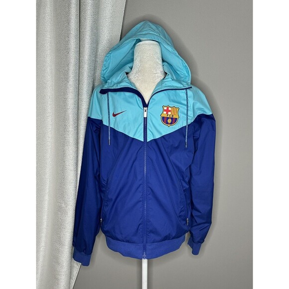 Nike FCB Windrunner Jacket Glanz Nylon Jacket Barcelona RARE Blue Size Small - Picture 2 of 7